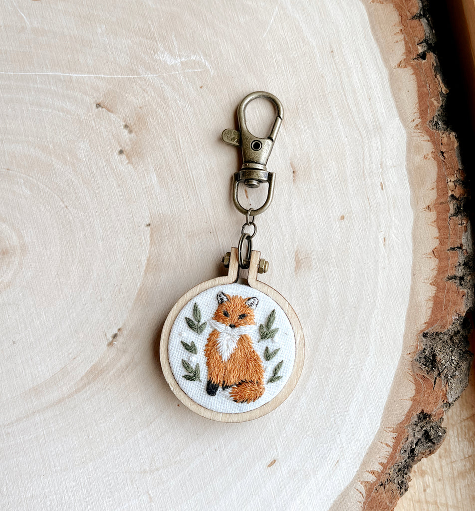 Fox Embroidery Keychain
