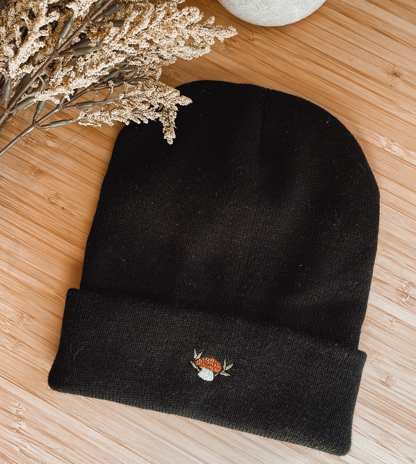 Embroidered Mushroom Beanie