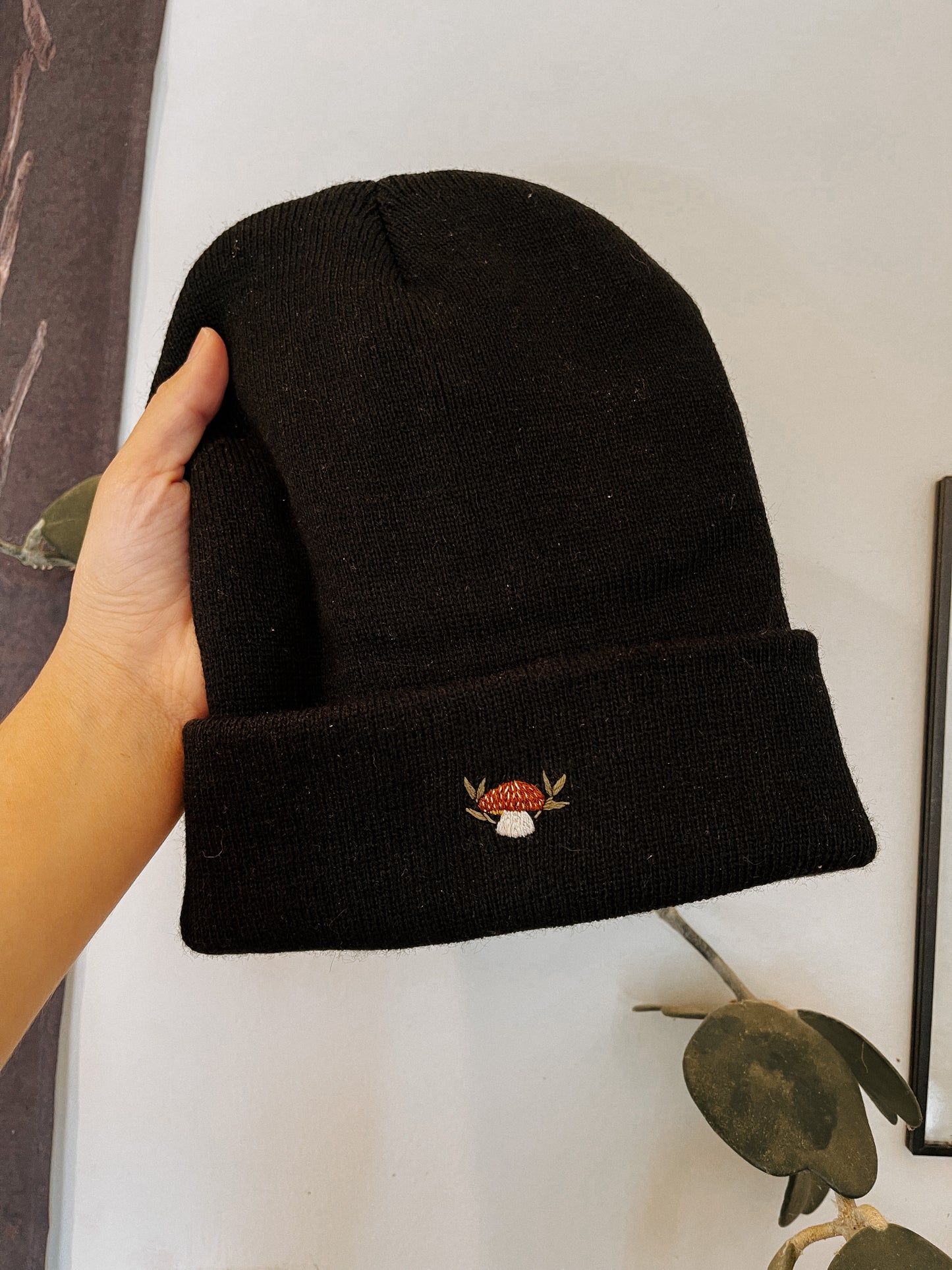 Embroidered Mushroom Beanie