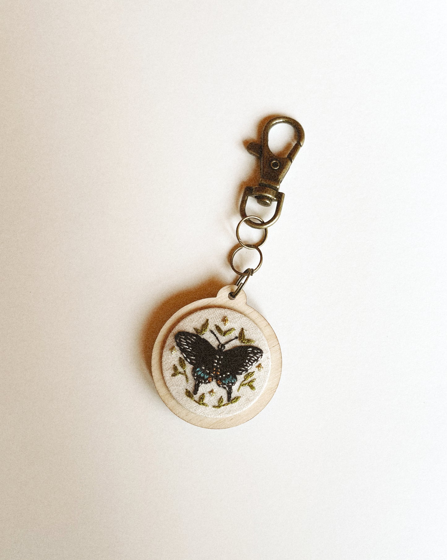 Black Swallowtail Butterfly Embroidery Keychain