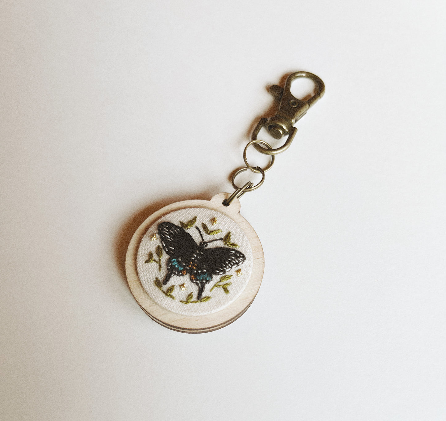 Black Swallowtail Butterfly Embroidery Keychain