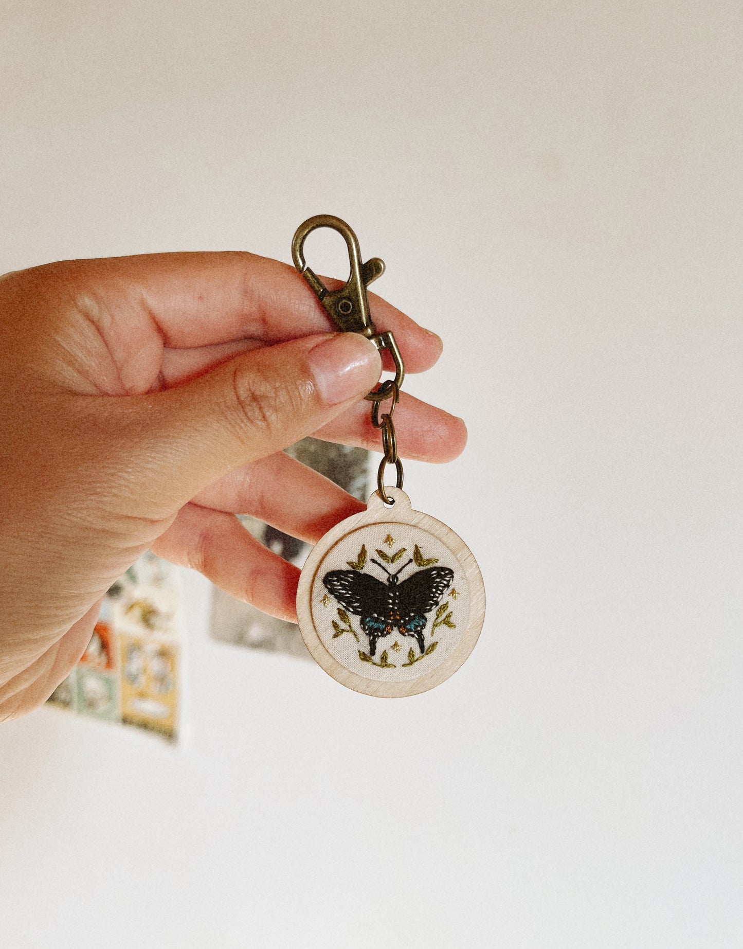 Black Swallowtail Butterfly Embroidery Keychain