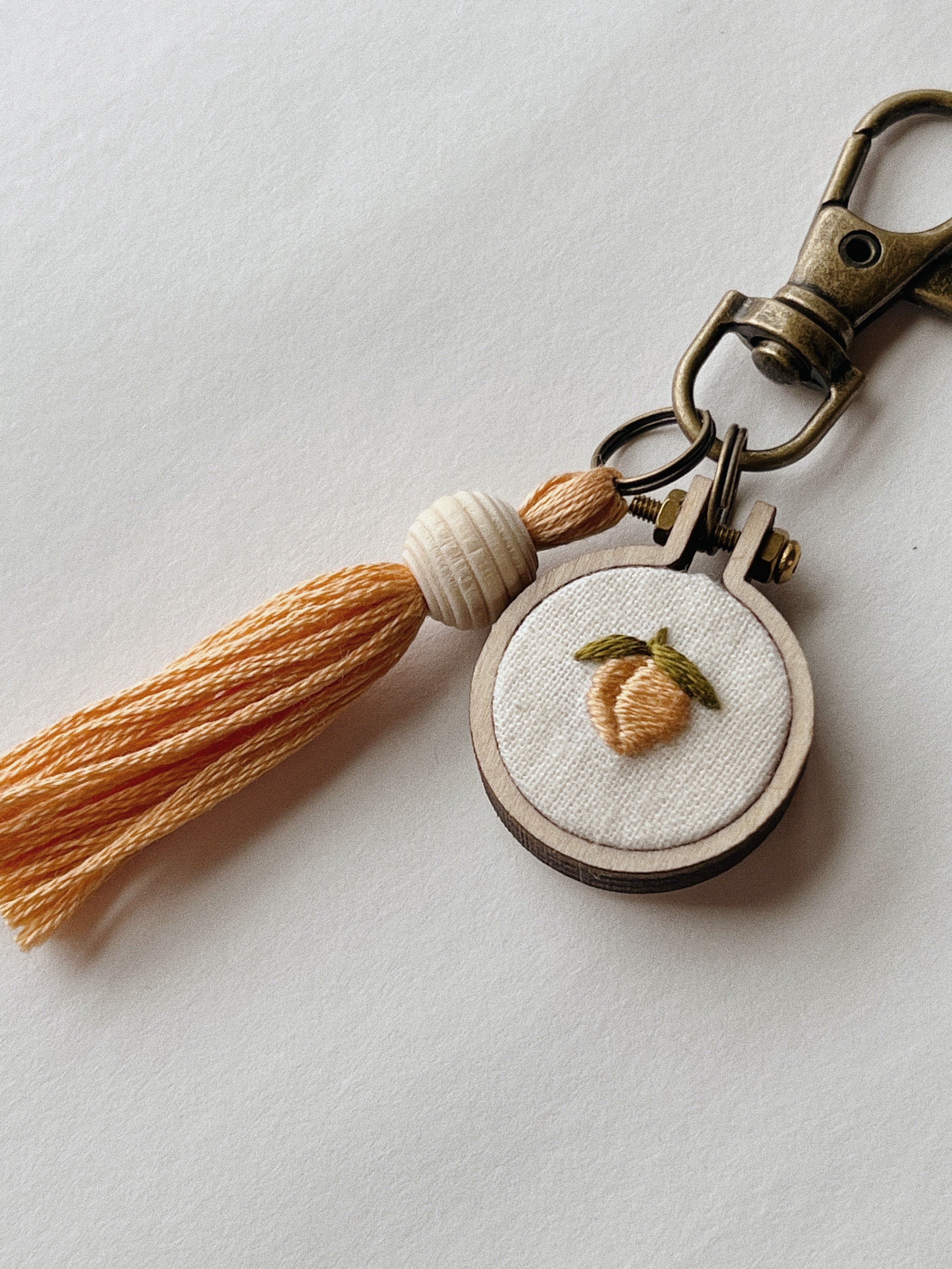 Mini Peach Embroidery Keychain