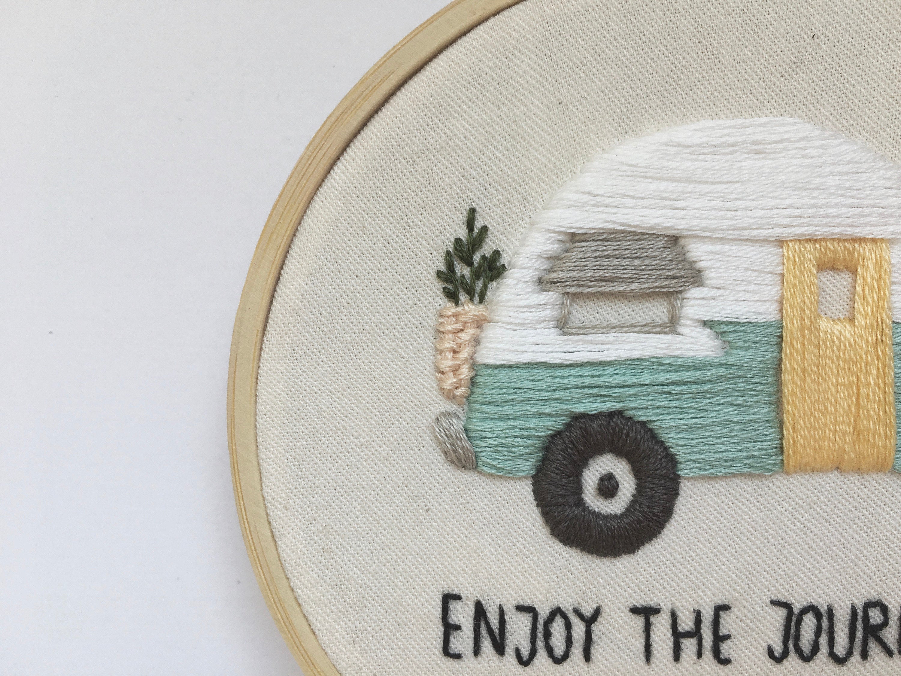Camper vintage sign Hoop art Handmade embroidery