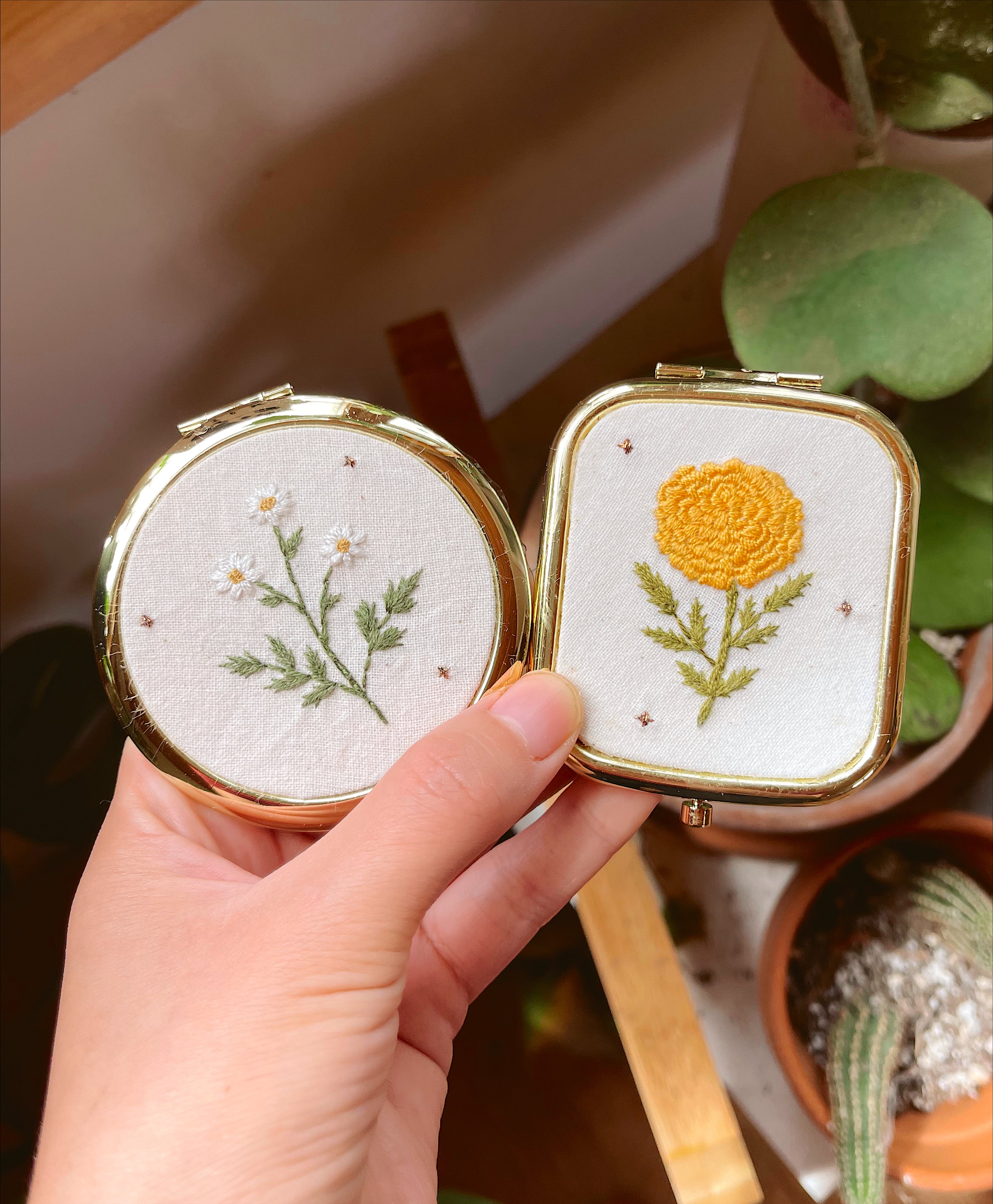 Floral Embroidered Pocket Mirror